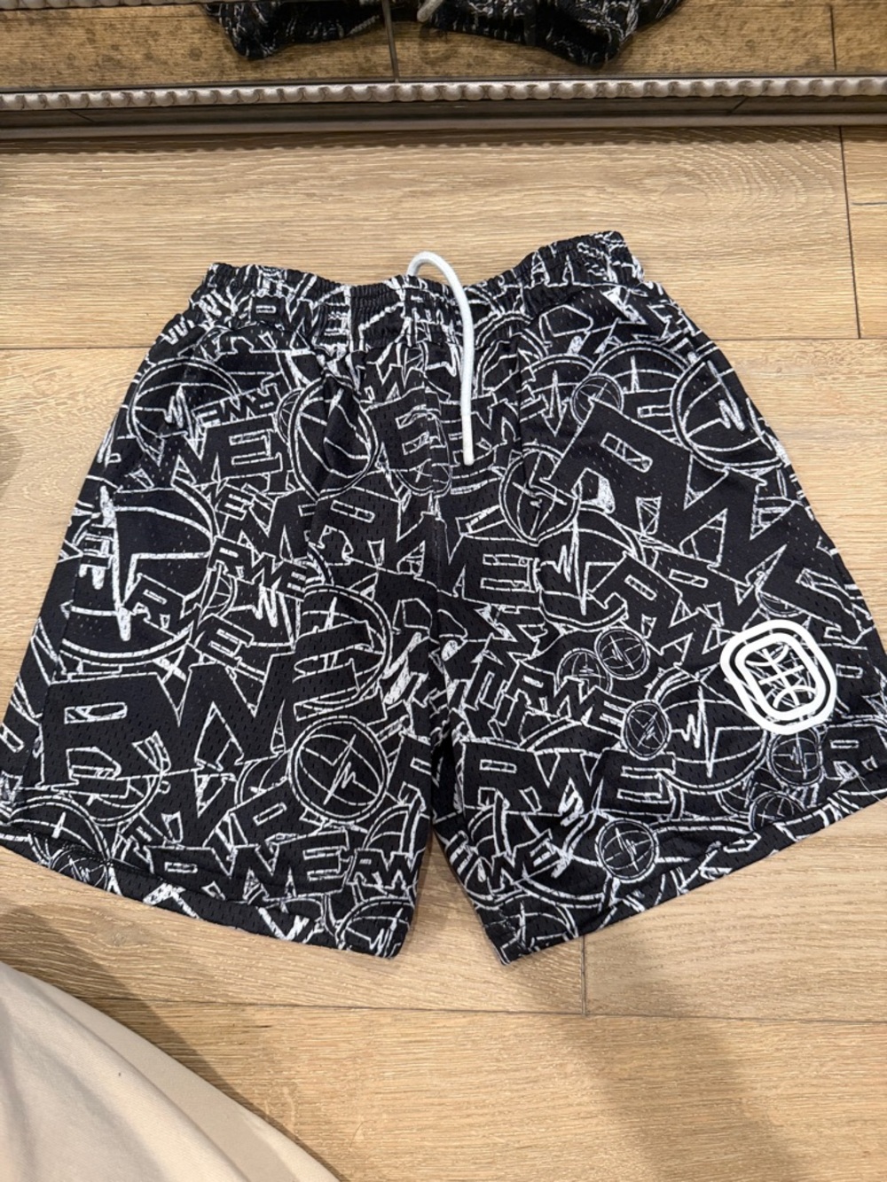 Black & White Graphic Kids' Shorts with Drawstring Waist